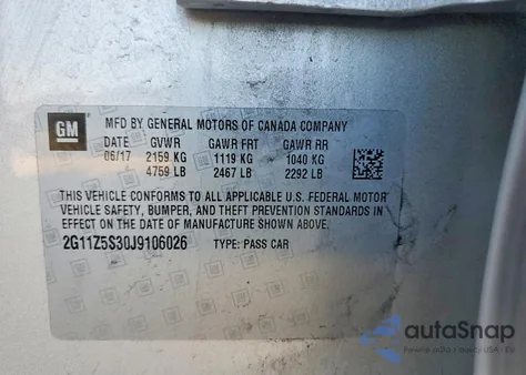 2018 Chevrolet Impala Ls z USA, uszkodzony, nr VIN 2G11Z5S30J9106026